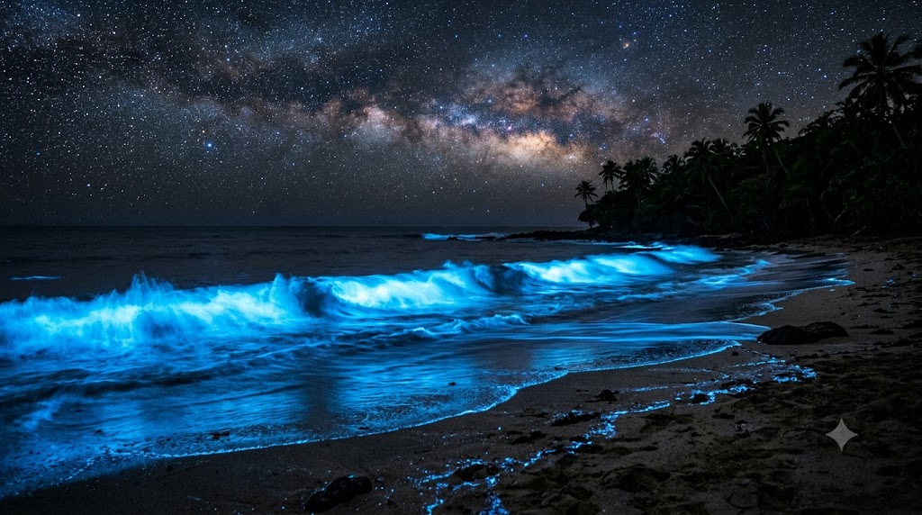 El engaño del mar fluorescente: Lo que la cámara ve vs. lo que tú ves